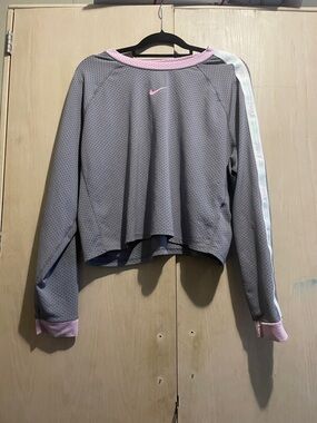 Nike Women's Gray Sweatshirt with Pink Trim and Tape Accent